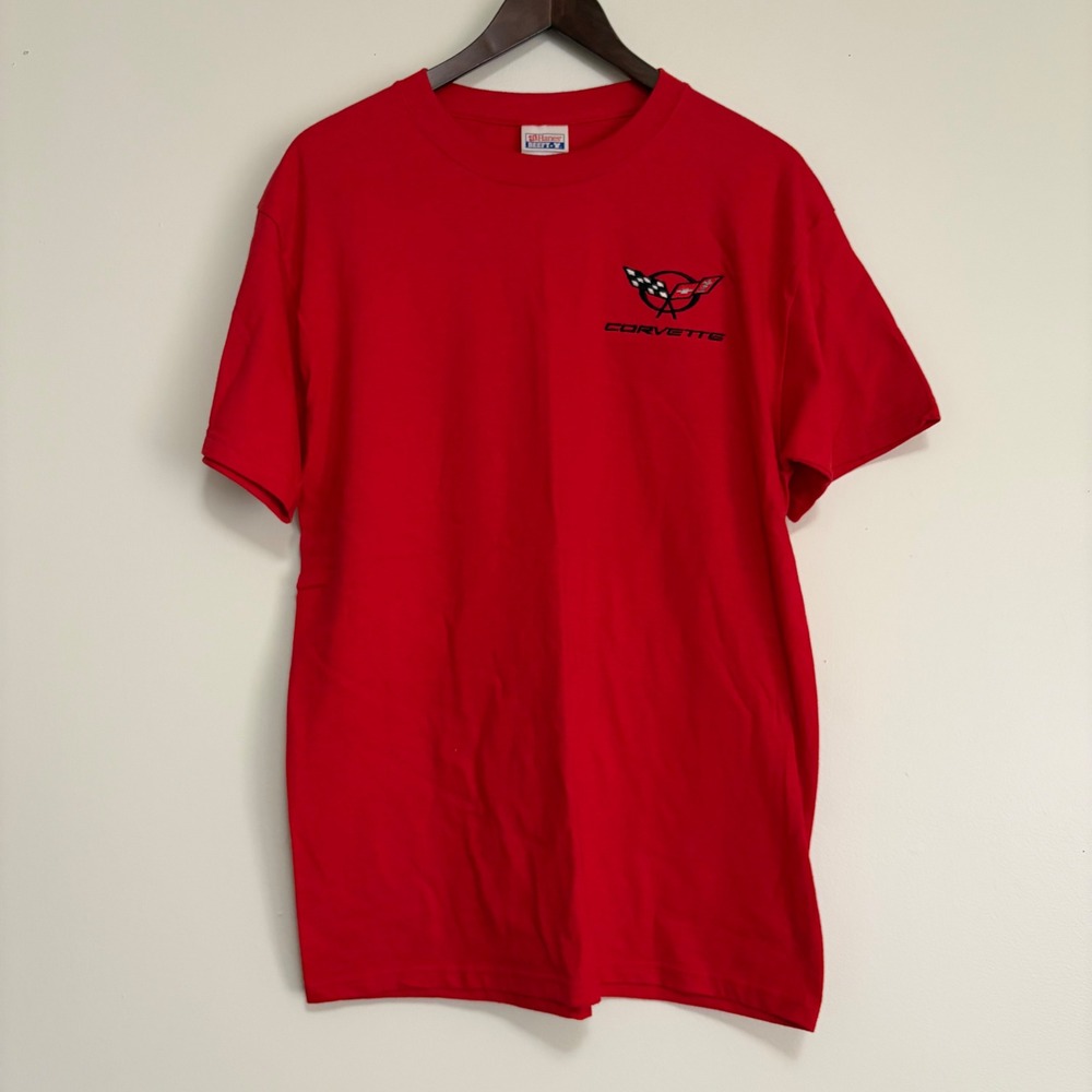 Hanes Beefy-T Corvette C5 Embroidered Logo Red T-Shirt Mens Size Medium